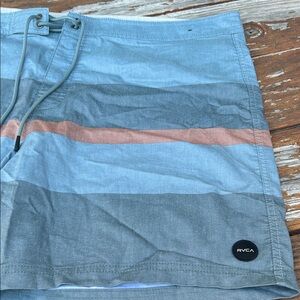 RVCA Men’s Light Blue, Gray & Rust Stripe Board Shorts